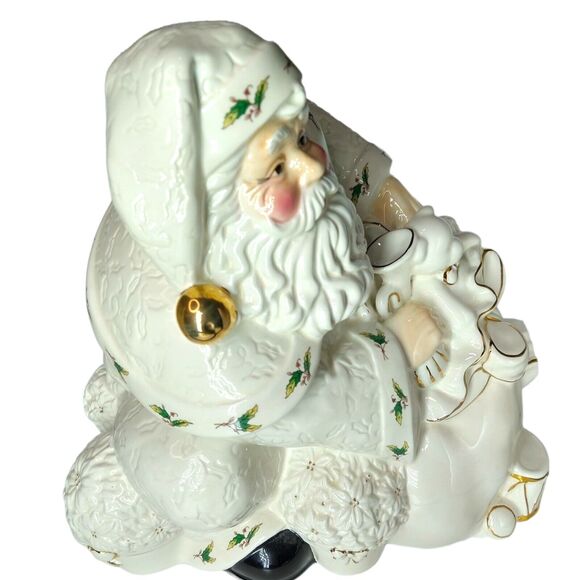 Holly Holiday Santa Claus Cookie Jar Large Ceramic Bag of Toys Holly Trim - Picture 13 of 13